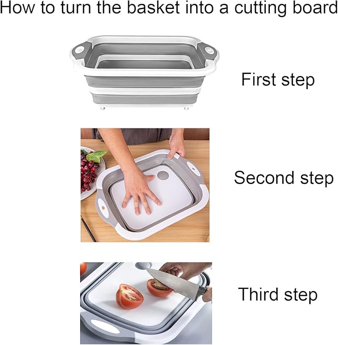 Camping Collapsible Cutting Board Dish Basin BBQ Prep Tub Camp Sink Dish Washing Station Multifunctional Storage Basket(Grey green)