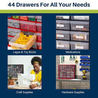 Akro-Mils 44-Drawer Plastic Drawer Storage Cabinet for Garage Organization, Bead Organizer, Building Bricks Storage, Teacher Toolbox, Makeup Organizer, 20-Inch W x 6-Inch D x 16-Inch H, 10144 Black