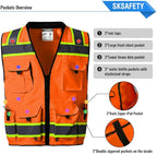 SKSAFETY 12 Pockets Professional level Safety Vest, Class 2 High Visibility Vest, ANSI/ISEA