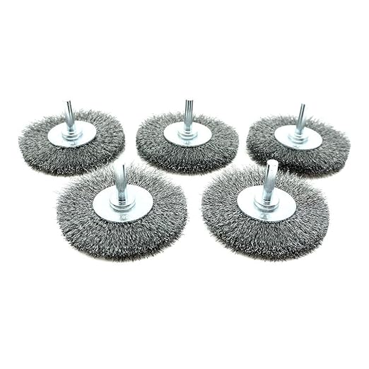 Benchmark Abrasives 3" Mounted Crimped Wire Wheel for Cleaning deburring on Cast Iron, Steel, Titanium, Nickel, 1/4" Shank for Rotary Tools (5 Pack) - Carbon Steel