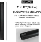 GeilSpace 1" × 12" Pre-Cut Black Metal Pipe, Industrial Steel Fits Standard One Inch Black Threaded Pipes and Fittings - Vintage DIY Industrial Shelving (1" × 12")