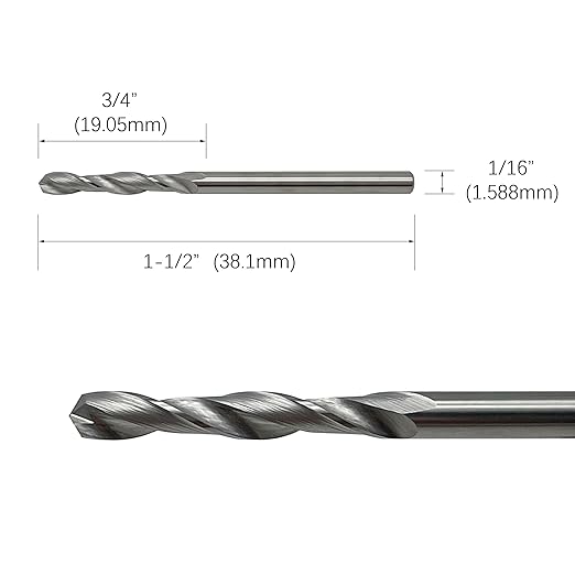 1/16" Solid Carbide Jobber Drill Bits with Straight Shank and 118° Point Angle, Made from Tungsten Carbide Material,5-Piece