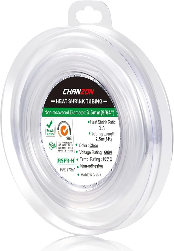 Chanzon 2:1 Ratio 9/64" (3.5mm) Heat Shrink Tubing 8Ft Roll (2.5M Total Length) Clear/Transparent Polyolefin Sleeving Wrap Shrinking 2 to 1 1pcs