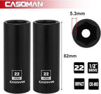 CASOMAN 1/2-Inch Drive x 22mm Deep Impact Sockets, 2 PCS Set, 6-Point, Metric, CR-MO