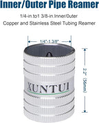 2-in-1 Pipe Reamer Tool Plumbing Reamer Chamfering for stainless steel, copper, and PVC pipe Inner/Outer Deburring for 1/4" to 1-3/8" Tubes, Silver