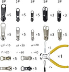 253Pcs Zipper Repair Kit with Installation Pliers, Zipper Extension Pulls for Sleeping Bags, Jackets, Tents, Luggage, Backpacks, Boots