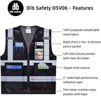 Dib Safety Reflective Mesh Vest High Visibility with Pockets and Zipper, Black Mesh L