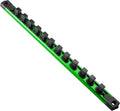 Magnetic Socket Organizer, 1-Piece Heavty Duty Aluminum Socket Holder, Socket Rail for Tool Box, Premium Quality 360° Swivel Socket Rack with 12 Clips for 1/2-Inch(Green)