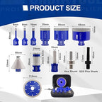 SHDIATOOL Diamond Drill Bits Kit - Core Bits Hole Saw Sets,Mould Guide for Drilling Porcelain Tile Marble Ceramic Granite with Hollow EVA Guide Jig 12pcs(6/8/10/35/50/65/10/25MM/2in/HEX+SDS+4.5in)
