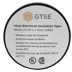GTSE Black Electrical Tape, 1 Roll – Waterproof, Industrial Grade Vinyl, 3/4 in x 66ft– Strong Self-Adhesive PVC Electric Tape for Wire Insulation, 7 Mil, 600V – UL/CSA Listed