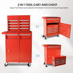 Rolling Tool Chest - 5 Drawers Tool Box Organizer with Lockable Wheels, Sliding Drawers, Detachable Top Tool Box - Tool Storage Cabinet for Garage Workshop, Red