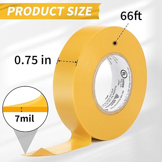 Avery Dennison Electrical Tape, 10 Rolls General Use PVC Electric Tape, UL/CSA Listed ¾ in x 66 ft Insulating Vinyl Tape for Electrical, Repairs, Automotive and Equipment, EE-100, Yellow