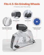 VEVOR Cutting Dust Shroud for Angle Grinders, Universal 4-5 in Angle Grinder Dust Shroud with 6 Clamping Washers & 5 in Diamond Grinding Cup Wheel, Adjustable Cutting Depth, Connect to Vacuum Cleaner