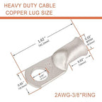 4 Pack 2 AWG 3/8 & 2 AWG 5/16 Lugs,Tinned Copper Terminal Marine Battery Welding Lugs,Terminal Connectors with 8 Pieces Ratio 3:1 Dual Wall Adhesive Heat Shrink