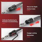 15PCS Countersink Drill Bit Set, Adjustable Tapered Counter Sink Drill Bits with 2PCS Wood Plug Cutter, 1/4" Hex Shank Quick Change for Woodworking with Storage Case