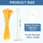 PATIKIL Cable Zip Ties 10 Inch, 100 Pcs Self-Locking Nylon Wire Tie Wraps Heavy Duty Cord Management with 50 lbs Tensile Strength for Indoor and Outdoor, Yellow (0.2" W)