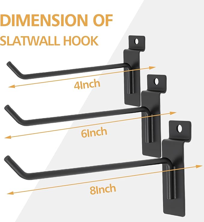 Slatwall Hooks Assortment Kit, 60 Pcs 4" Black Metal Display Hooks for Slat Wall Panels, Garage Storage, Pegboard, Gridwall, Retail Store Organization Accessories