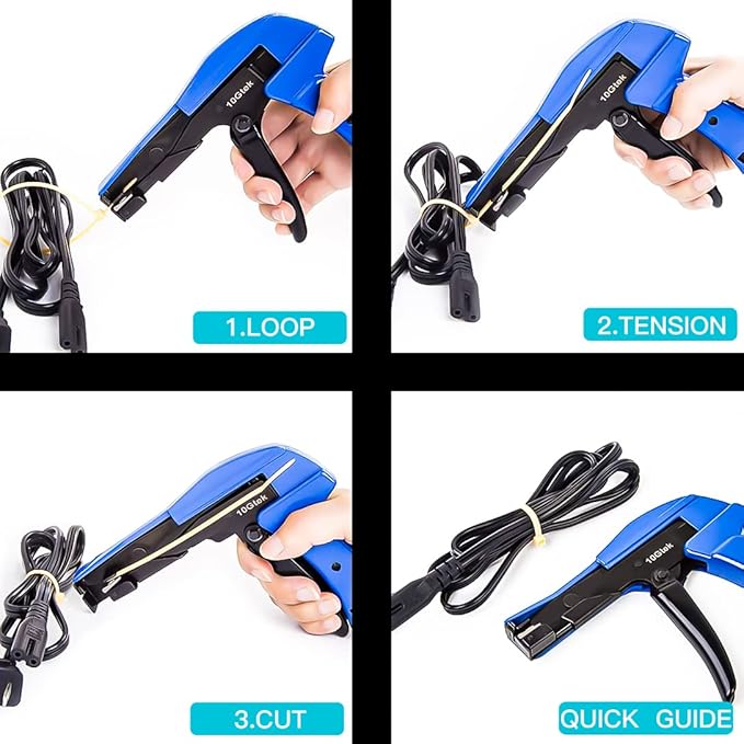 Cable Tie Gun, Fasten and Cut Zip Tie Tool with Steel Handle, for Tightening and Cutting Off Nylon Cable Tie, Plastic Zip Tie, Blue