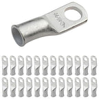 SELTERM 25pcs 6 AWG 1/4" Stud Marine Grade Tinned Copper Battery Cable Lugs, 6 Gauge Ring Terminals, UL Wire Lugs Electrical Battery Cable Ends, Tinned Copper Lugs Battery Terminal Connectors