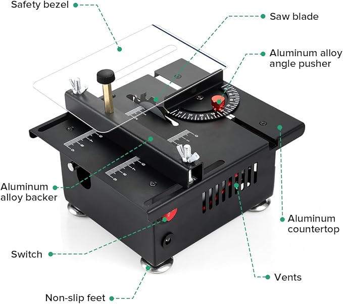 Mini Multi Functional Table Saw, mini Table Saws for Crafts, Portable Mini Desktop Electric Saw for Wood Cutting, Height & Angle Adjustable with More Accessories, for Wood, Plastic Acrylic Cutting