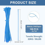 PATIKIL Cable Zip Ties 12 Inch, 100 Pcs Self-Locking Nylon Wire Tie Wraps Heavy Duty Cord Management with 50 lbs Tensile Strength for Indoor and Outdoor, Blue (0.1" W)