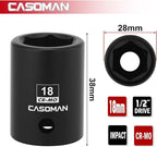 CASOMAN 1/2" Drive x 18mm Impact Socket, 6-Point, Metric, CR-MO