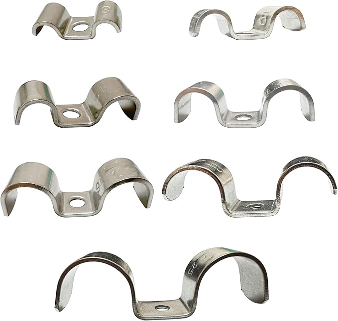 6pcs 25mm(1 inch) Double Line Clamp Heavy Duty 1 Hole Conduit Strap 304 Stainless Steel M-Type Pipe Strap For Wire Pipe Cord Installation