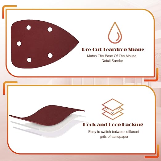 800 Grit Mouse Sander Sandpaper, Jamiikury 5 Hole Detail Sander Sandpaper Palm Sander Paper Mouse Sanding Pads Hook and Loop Sanding Sheets - Pack of 50
