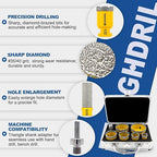 HIGHDRIL Diamond Drill Bits Kit with 5/8-11 for Porcelain Tile Ceramic Marble Brick Concrete Vacuum Brazed Hole Saw(25/35/45/50/65/75mm+20mm Finger Bits)