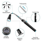 3 Pack Telescoping Inspection Mirrors LED Light & Magnet Flashlight Pickup Tool Set, Large 3.75" Round, 3.3" Square Mirror, for Inspection Viewing, Mechanic Checking, Observation