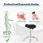 Saddle Stool with Wheels, Rolling Ergonomic Stool with Thick Saddle Seat, Adjustable Chair for Medical Dental Massage Clinic Salon (Black, Without Backrest)
