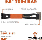 9.5" Trim Bar Pry Bar - Patented Small Pry Bar with Bolt Remover & Nail Puller for Home Improvement & Construction - Flat Bar with Shock-Absorbing Grip & Wide Winged Ends, 2pk