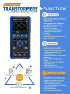 HDS2202S Oscilloscope, 200MHz Bandwidth Oscilloscope Multimeter, 3 in 1 Function Dual Channel Oscillograph with Waveform Generator, 3.5" High Resolution LCD