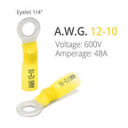 Wirefy 90 PCS Heat Shrink Ring Terminals 1/4" - a Resistant Ring Connectors - Eyelet Wire Connectors - Yellow 10-12 AWG
