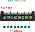 MILAPEAK 8pcs (4 Sets) 8 Positions Dual Row 600V 25A Screw Terminal Strip Blocks with Cover + 400V 25A 8 Positions Pre-Insulated Terminals Barrier Strip (Black & Red)