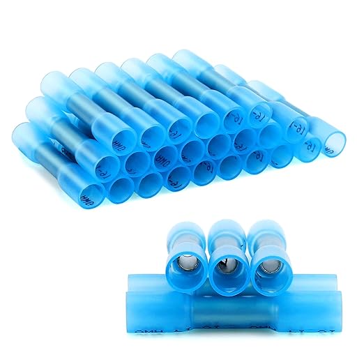 120 Pcs Heat Shrink Butt Connectors, AWG16-14 Waterproof Insulated Electrical Wire Connectors, Crimp Connectors Butt Splice Terminal for Automotive Marine Boat Truck Trailer Stereo (Blue)
