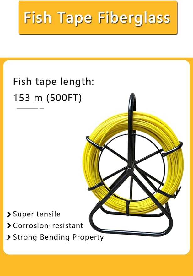 Fish Tape Fiberglass 6MM 500FT Fish Tape Puller Fiberglass Wire Cable Running with Cage [6mm*150m]