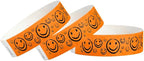 500 WristCo Neon Orange Smiley Face Tyvek Wristbands for Events - ¾” x 10” - Waterproof Recyclable Comfortable Tear Resistant Paper Bracelets Wrist Bands for Concerts Festivals Admission Party