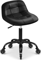 Rolling Stool with Wheels, Garage Shop Stool with Backrest, Roller Seat with Pneumatic Adjustable Height 16.93"-19.69", Heavy Duty Multi-Purpose Chair for Shop Salon Office Home, Black