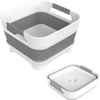 2.4 Gal Collapsbile Wash Basin with Drian Plug,9L Dish Pan for Soaking Baby Bottles,Portable Sink, Multiuse Foldable Bucket,Ice Beverage Tubs for Camping, Vegetable Washing, RV (Gray)