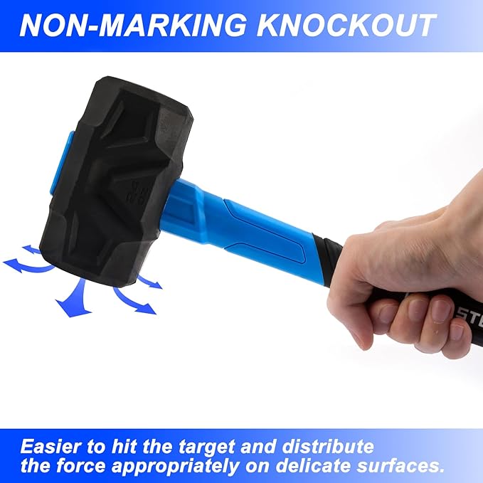 Real Steel Rubber Mallet Hammer 16 OZ Black Rubber Hammer with Solid Head, Double-faced Mallets for Flooring, Woodworking, Camping, Automotive 0325