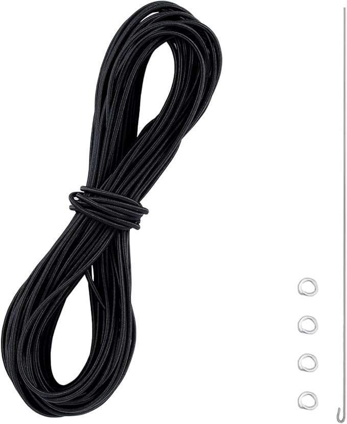 Tent Pole Shock Cord 60ft, Elastic Bungee Cord, Replacement Shock Cord for Tent Poles, Tent Pole Repair Kit, Elastic Cord with Lead Wire and Washers