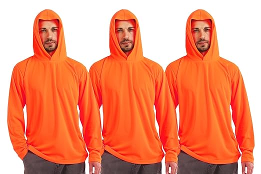Breathable Work Long Sleeve Sun Shirt Hoodie, Sun Protection Shirts Quick Dry Hooded, Mens Construction Shirts with Hood Lightweight Orange XL
