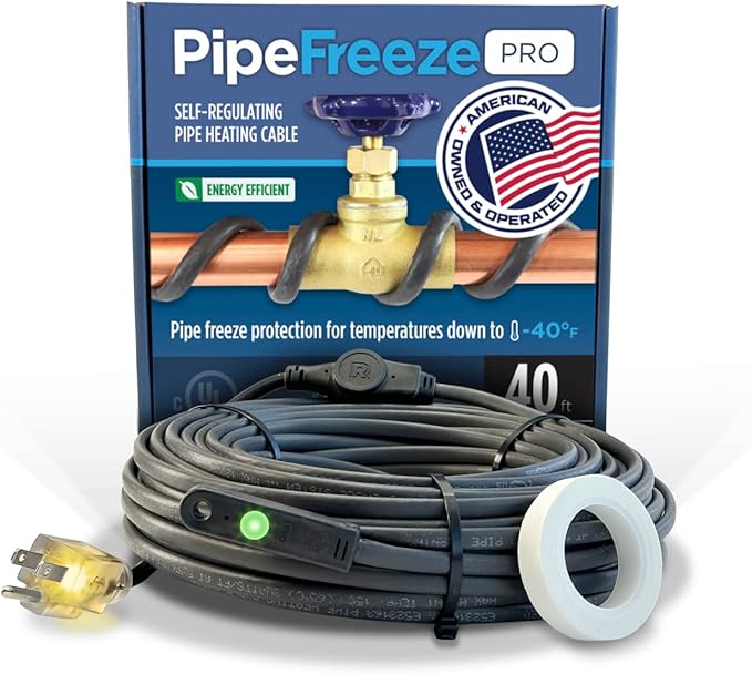 Radiant Solutions Company Intelligent Heat Tape for Water Pipe Freeze Protection - with GlowCap™, Built-in Thermostat, Tape Included, 10-yr Warranty, Heavy-Duty, Self-Regulating, 120V (60 Ft)