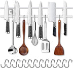24-Inch Magnetic Knife Holder for Wall – 304 Stainless Steel Knife Strip with 12 Hooks – Magnetic Knife & Utensil Rack