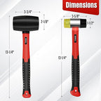 SHALL 2-Piece Rubber Mallet Hammer Set, 16oz Rubber Hammer Mallet & 40mm Double-Faced Soft Mallet, Shockproof Fiberglass Handle with Cushion Grip, Damage-Free to Flooring, Tile, Crafts and Wood Work