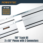 POWERTEC 110" Track Saw Guide Rail Joining Set for Kreg Track Saws, Include 2x55" Extruded Aluminum Guide Rail, 2 Rail Extension Connectors and Protective Carrying Bag (71992)