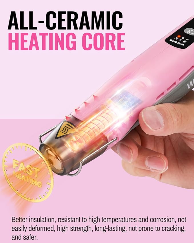 WORKPRO 7.2V Mini Cordless Heat Gun, 680℉ Hot Air Gun with Reflector Nozzle, 3 Temp Settings - Cool Air, 302℉(150℃)/680℉(360℃), Fully Ceramic Heating Core for Craft Embossing