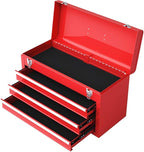 Goplus Tool Box, Portable 20” Tool Boxes with 3 Drawers, Top Tool Tray, Metal Lock Latch, Protective Liner, Auto Locking, Heavy Duty Steel Toolbox for Garage, Workshop, Mechanic