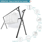 JAUREE 95 Inches Clothes Drying Rack, Drying Rack Clothing Folding Indoor Outdoor, Heavy Duty Stainless Steel Laundry Drying Rack, Foldable Portable Clothes Rack Garment Rack with 20 Hooks Black